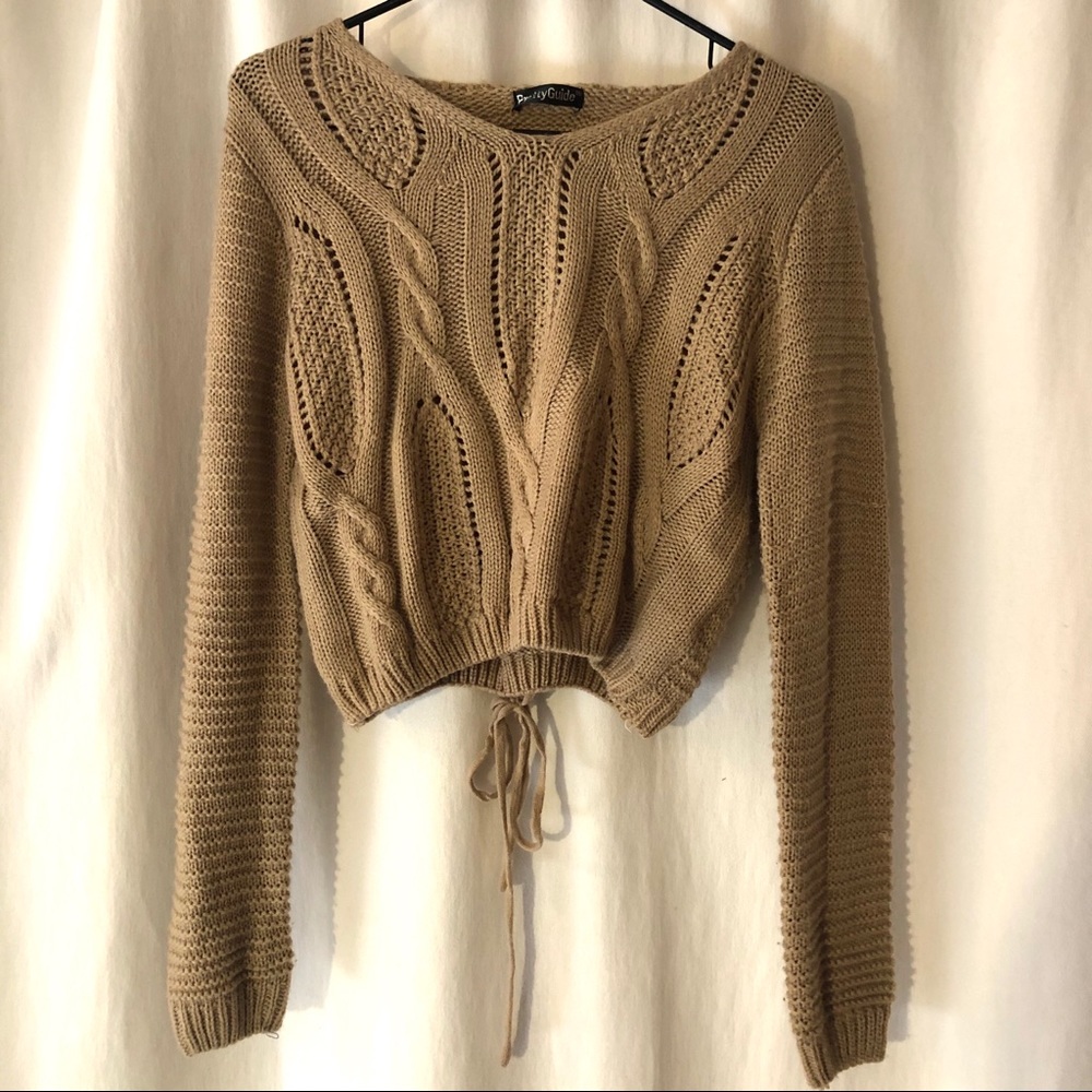 Cable knit crop sweater with a lace up back - Picture 1 of 2
